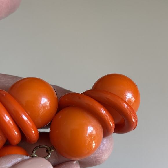 Vintage Earrings 3" Dangle Drop Pierced Orange Acrylic Mod Happy Go go - Picture 9 of 11